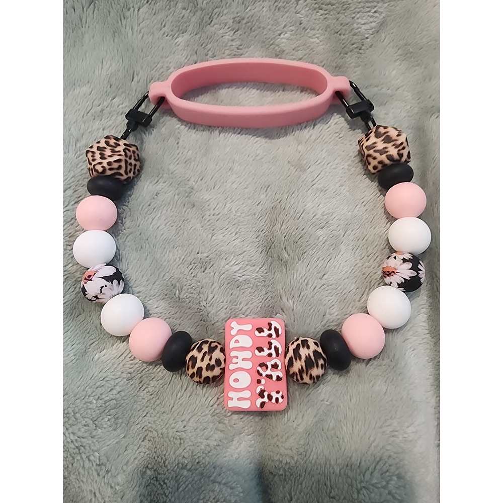 Howdy Girl Cup Silicone Beaded Charm Leopard Pink Drink Accessories‎